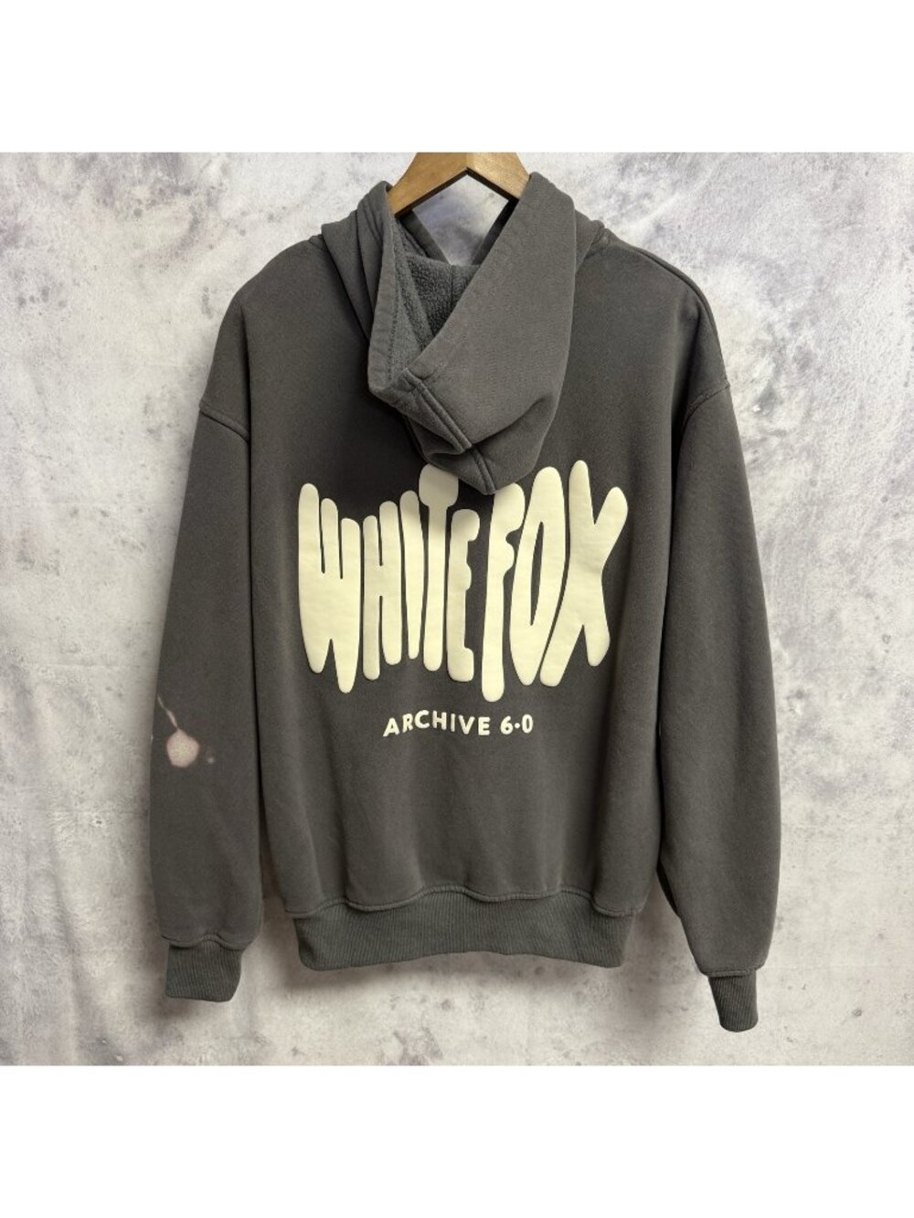 White Fox Archive 6.0 Hoodie Womens XS S Gray Puff Print Oversized Sweatshirt